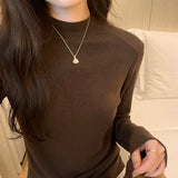 Shoulder Half-High Collar Long-Sleeved Cashmere Bottomed Blouse Women's Autumn And Winter New Thickened Underwear Thin