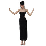 Fongt Slings Sexy Dew Fine Shiny Shiny Dress Summer Pure Breeze Hottie Senior Long Dress