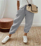 Fongt Women Cotton Tample Waist Nine Trousers Casual Women's Pants