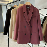 Fongt Suit Jacket Female Spring And Autumn Korean Version Of Loose Temperament Double Buckle Leisure Professional Raspberry Suit Top