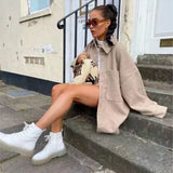 Autumn Winter Women Jacket Long Sleeves Lapel Collar Solid Oversized Warm Thicken Women Coat Fashion High Street