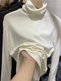Fongt Women's New Fall 2024 Air Stack Collar With A Long-Sleeved T-Shirt And Warm Top-Outfit