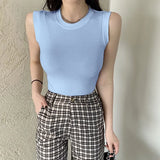 Women Solid Round Neck Ribbed Tank Top Camisole Women Summer Basic Elastic Slim Tank Top O Neck Solid Tank Top 2024-Outfit