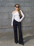 Fongt Autumn Irregularly Exposed Shoulder Buckle Shirt Female Pure Desire To Slim Slim Personality Design Fashion Top