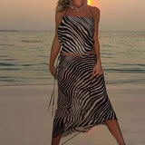 Fongt Spring New Holiday Wind V-Neck Printed Printed Long Dress