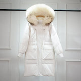 Winter Down Coat Women Long Parkas Luxury Real Raccoon Fur Hooded Female Loose Fashion Duck Down Puffer Jacket