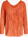 Fongt Autumn And Winter Casual Hollow V-Neck Long Sleeves Loose Knitted Sweater Sweater Woman
