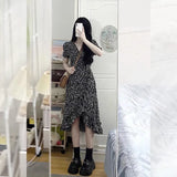 Fongt Break French Black Floral Dress Female Summer 2024 New Small Feeling Chiffon Temperament Dress-Outfit
