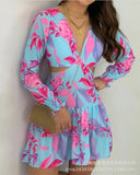 2023 New Spring Sexy Deep V Waist Printed Long-Sleeved Dress In Stock-Outfit