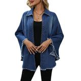 Fongt Women's Jeans Autumn And Winter Women's Fashion Loose Clip Batsleet Jacket Jacket