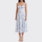 Fongt Women's New Broken Flower Collar Sexy Open Fork Spring Dress Women