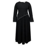 Fongt New V-Necked Horn Sleeve Simple A-Character Dress Party Banquet Nail Dress Dress
