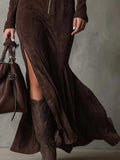 Fongt New Retro Modern Collar Zipper High Open Forked Waist Temperament Famous Style Dress