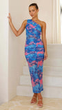 Fongt Crash-Colored Sling Dress Dress Print Slanted Shoulder Sleeveless Coat Dress Lady Woman