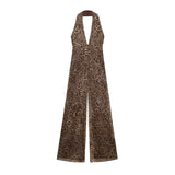 Fongt Homemade New Women's Animal Printed Embroidered Net Hanging Neck Trousers 5039147