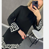Fongt New 2025 National Style Fashion Casual Abstract Pattern Collar Dress