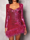 Fongt Fashion Glide Feathered Long-Sleeved Ostrich Hair Dress Dress Dress Exclusively