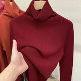 Women's Turtleneck Sweaters Warm Pullover Basic Slim Korean Casual Fall Winter Elegant Knitted Tops All Match