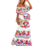 Fongt And Summer 2025 New Shoulder-To-Shoulder Red Flower Printing Long