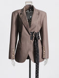 Fongt Temperament Trend Wind Suit Autumn 2024 New Small Niche Design Lapel Tie Suit Jacket Female-Outfit