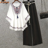 The Summer of 2023, The New National Style Shirt Jacket and Wide-leg Pants Two-piece Suit Set of Two Fashion Pieces for