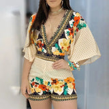 New Spring / Summer 2023 Wish Partially Printed Deep V One-Piece Shorts Are Available From Women's Stock.-Outfit