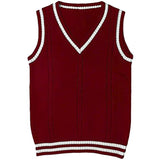 Fongt Sweater Women's Vest V-Neck Striped Stitching Casual Knit Vest