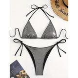 Fongt New Solid Color Lace Sexy Split Swimsuit Women's Three-Point Beach Metal Color