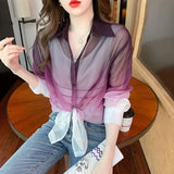 Fongt Summer New French Temperament Slightly Transdient Tie Dye Slim Thin Sunscreen Loose Shirt Coat Top