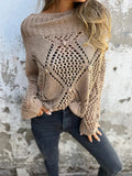 Fongt Women's New Casual Loose Hollow Sweater Round Collar Knitting Top