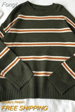 Stripe Sweaters Women Loose Oversize Korean Style Pullover Top Autumn Winter Long Sleeve Knitted Sweater Femme