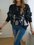 Fongt Women's TUME Exploding Halloween Jaccupy Black Skull Knitted Knitted Sweater