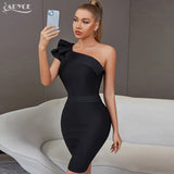 2022 New Summer One Shoulder Ruffles Bodycon Bandage Dress Women Sexy Sleeveless Black Celebrity Runway Club Party
