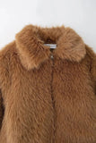 Brown Furry Turn Down Collar Long Sleeve Jacket-Outfit