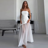 Fongt New Women's Wear Bra Sleeveless Mesh Splicing Temperament White Dress