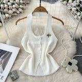 Fongt Design Feeling Hanging Neck Dew Single Buckle Slim Thin Knit Vest Women Wear Gas Bottom Shirt