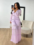 Fongt 2025 Elegant Splicing Long-Sleeved V-Neck Dress Women's Dress