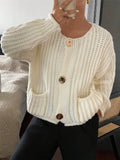 Fongt Round-Necked Woman Design Sense Three-Plocked Pocket Long Sleeve Sweater French Cardigan Coat