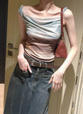 Vintage Halo Dyeing Vest for Women Y2k E-Girl Mesh Irregular Camisole Tops 2024 Summer New Off Shoulder Tank Top-Outfit