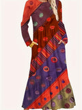 Fongt New Wish Spring Round-Collar Explosion Casual Fashion Long-Sleeved Print Long Dress Girl
