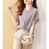 Fongt Summer New Airy Chiffon Flying Sleeves Pure Color Shirt Beautiful Loose Thin Thin Top