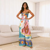 Fongt New Casual Fashion Digital Printed Chest Strapped With Jumpsuit Woman