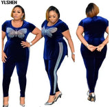 Velvet 2 Piece Set Africa Clothing African Clothes Ladies Plus Size Party Dress Dashiki Famous Top Pants Tracksuit Matching