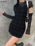 2022 Spring Fashion Simple Plaid Patchwork Young Style Dress Women Casual Street Slim Office Lady Black Mini