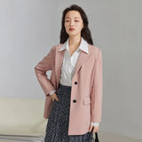 Suit Collar Full Regular Sleeve Blazers Loose waist Rear Fork Design Coat Office Lady Solid Double Breasted