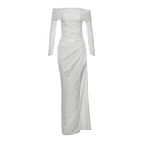 Fongt French Name Faelin Spliced A Word Shoulder Dress Woman Folded Air Dress