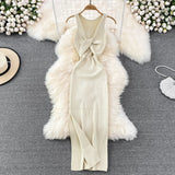 Fongt Women's Summer New Sexy Kinesith Heart-Scuttered Fashion Two-Pin Knitted Dress