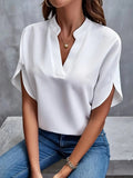 Fongt Women's Summer Casual Pure Color V-Neck Loose Shirt Top Woman
