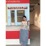 Fongt Retro Print Tset Coat Woman 2025 Summer Pure Temperament Holiday High Waist Half-Dress Skirt Set