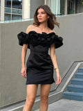 Summer White Ruffle Bodycon Party Dress Elegant Off The Shoulder Wedding Guest Dress Mini Celebrity Even Dress Short-Outfit